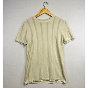 ZARA Knit Striped Short Sleeve T Shirt Beige Casual Basic Top Women's Medium